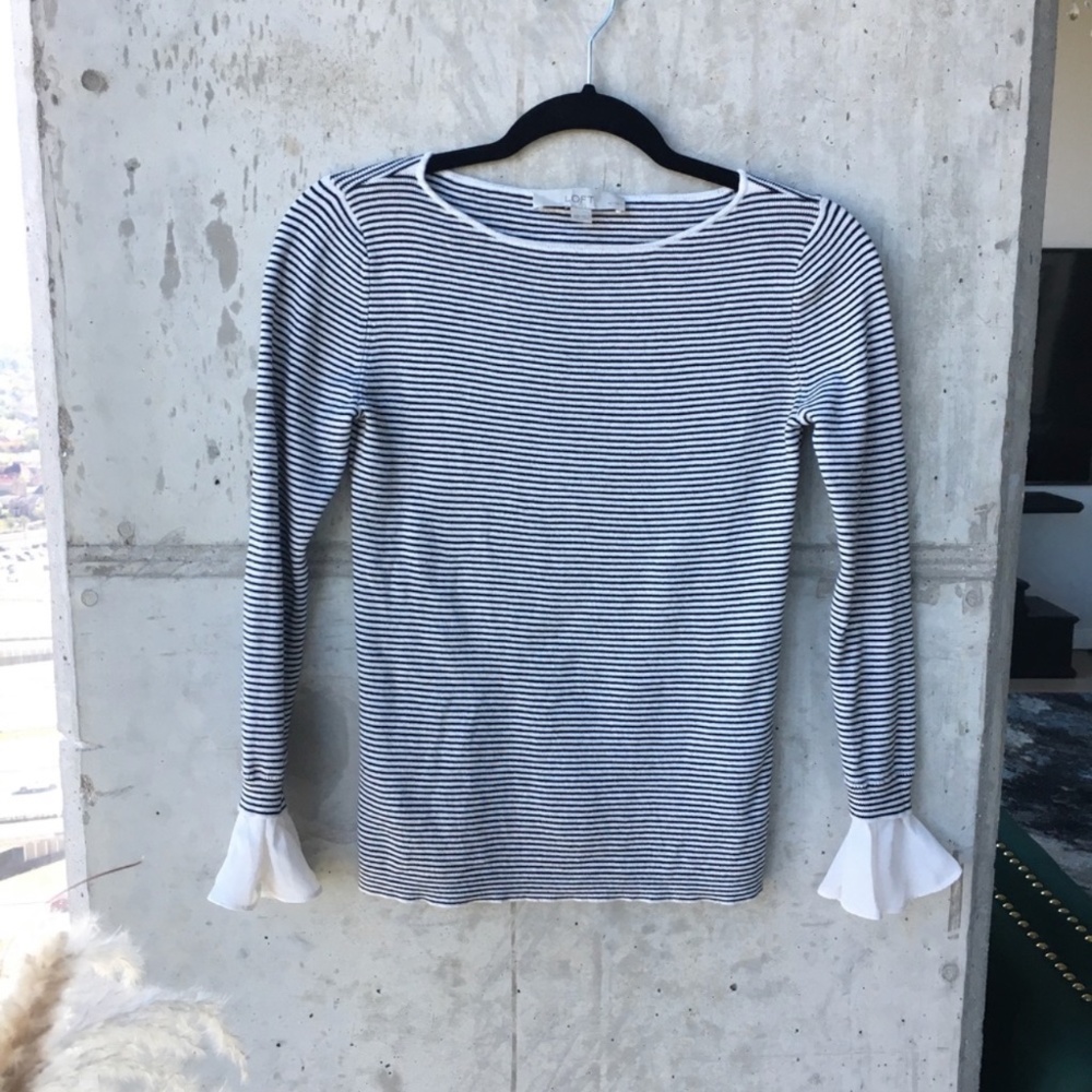 Loft Adorable Striped Long Sleeve Sweater with Ruffled Sleeves XXSP